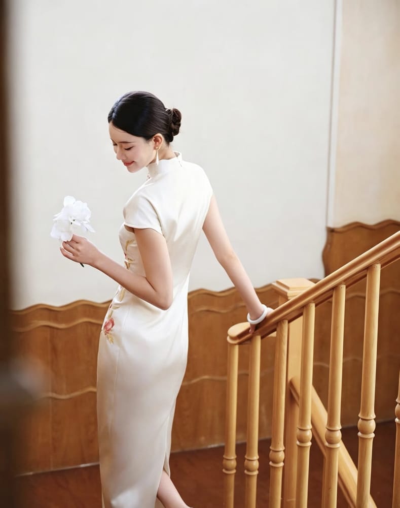 Beth and Brian Qipao-EC Lillian’s Elegant Satin Wedding Long Cheongsam