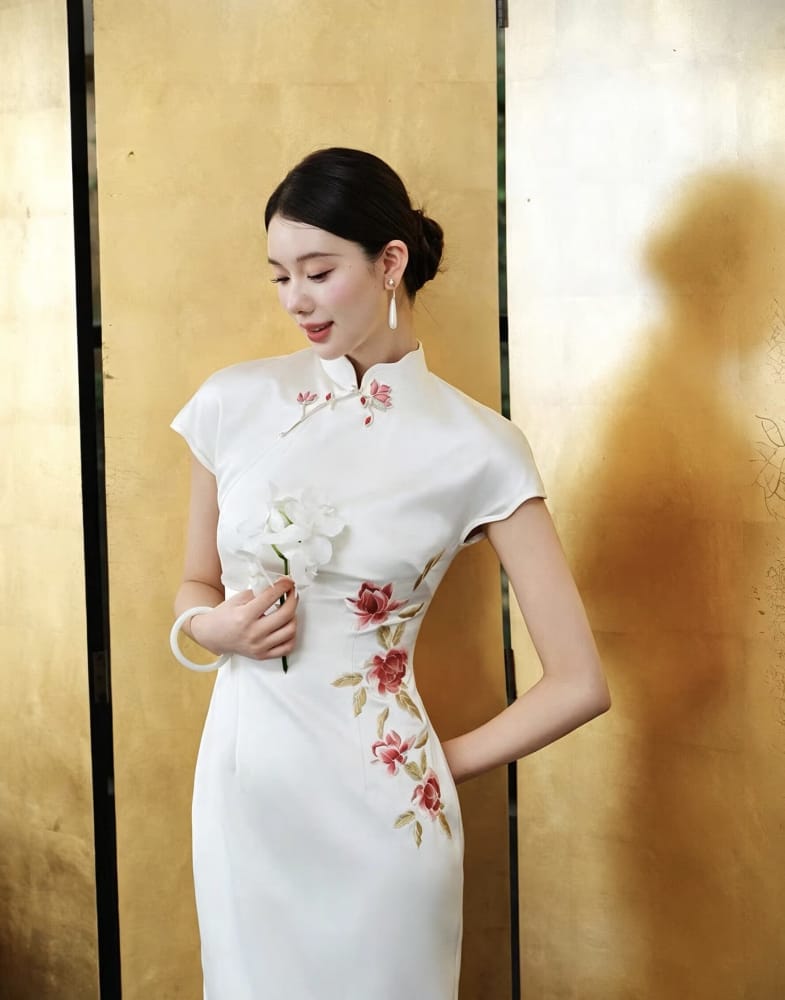 Beth and Brian Qipao-EC Lillian’s Elegant Satin Wedding Long Cheongsam