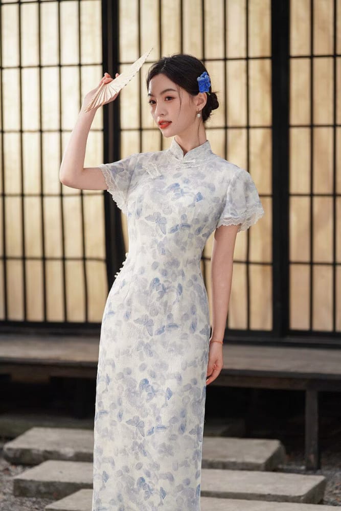 Beth and Brian Qipao-XL Lilian Gradient Butterfly Print Tencel‑Linen Qipao