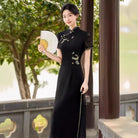 Beth and Brian qipao-MRSC Mia Black Bamboo Embroidery Midi Plus size Ao‑Dai