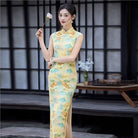 Beth and Brian Qipao-JQZ Sleeveless, Landscape Print Long Qipao Dress