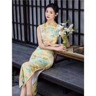 Beth and Brian Qipao-JQZ Sleeveless, Landscape Print Long Qipao Dress