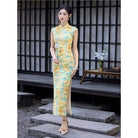 Beth and Brian Qipao-JQZ Sleeveless, Landscape Print Long Qipao Dress