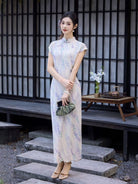Beth and Brian Qipao-JQZ Lavender Floral Nettle‑Weave Long Cheongsam