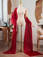 Beth and Brian qipao-DTY Ruby Red Sheer‑Tulle Floor Length Qipao Shawl