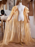 Beth and Brian qipao-DTY Champagne Organza Bridal Qipao Cape Shawl With Puff Sleeves