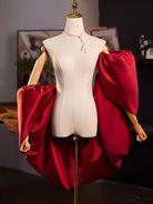 Beth and Brian qipao-DTY Burgundy Satin Oversized Wrap Qipao Shawl