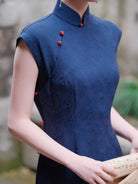 Beth and Brian Qipao-XLY Wren Navy Blue Rayon Long Cheongsam