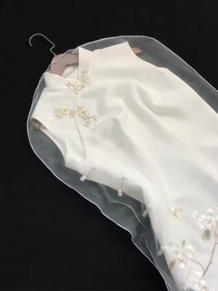 Beth and Brian qipao-XSY Ivy Beige Sleeveless Floral Embroidery Long Cheongsam