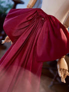 Beth and Brian qipao-DTY Burgundy Satin Giant Bow Bridal Qipao Back Train Sash