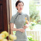 Beth and Brian Qipao-XD Summer Collection, Plaid Cotton Midi Cheongsam