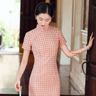 Beth and Brian Qipao-XD Summer Collection, Plaid Cotton Midi Cheongsam