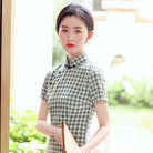 Beth and Brian Qipao-XD Summer Collection, Plaid Cotton Midi Cheongsam