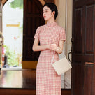 Beth and Brian Qipao-XD Summer Collection, Plaid Cotton Midi Cheongsam