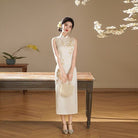 Beth and Brian qipao-QJ Elowen Floral Embroidery Imitation Acetate Satin Long Cheongsam