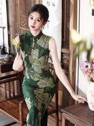 Beth and Brian Qipao-LSB Sadie Vintage Dark Green Peony Long Cheongsam