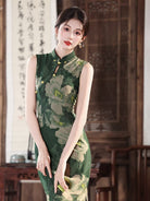 Beth and Brian Qipao-LSB Sadie Vintage Dark Green Peony Long Cheongsam