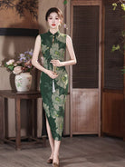 Beth and Brian Qipao-LSB Sadie Vintage Dark Green Peony Long Cheongsam