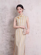 Beth and Brian Qipao-XL Chloe Sleeveless Vertical‑Stripe Cotton Midi Cheongsam