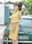 Beth and Brian qipao-HSJ Emily Plaid Cotton Midi Cheongsam