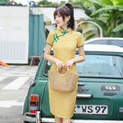 Beth and Brian qipao-HSJ Emily Plaid Cotton Midi Cheongsam