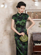 Beth and Brian Qipao-XLY 19 mome mulberry silk, high end green long Cheongsam