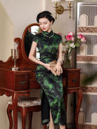 Beth and Brian Qipao-XLY 19 mome mulberry silk, high end green long Cheongsam