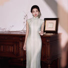Beth and Brian Qipao-XLY Zoe Sleeveless Textured Tencel Long‑Maxi Qipao Dress