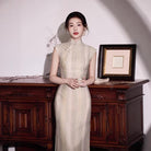 Beth and Brian Qipao-XLY Zoe Sleeveless Textured Tencel Long‑Maxi Qipao Dress