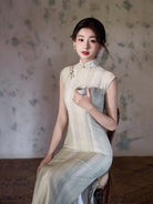 Beth and Brian Qipao-XLY Zoe Sleeveless Textured Tencel Long‑Maxi Qipao Dress