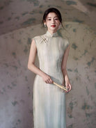 Beth and Brian Qipao-XLY Zoe Sleeveless Textured Tencel Long‑Maxi Qipao Dress