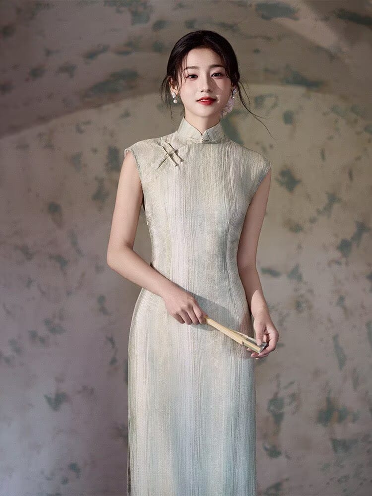 Beth and Brian Qipao-XLY Zoe Sleeveless Textured Tencel Long‑Maxi Qipao Dress
