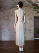 Beth and Brian Qipao-XLY Zoe Sleeveless Textured Tencel Long‑Maxi Qipao Dress