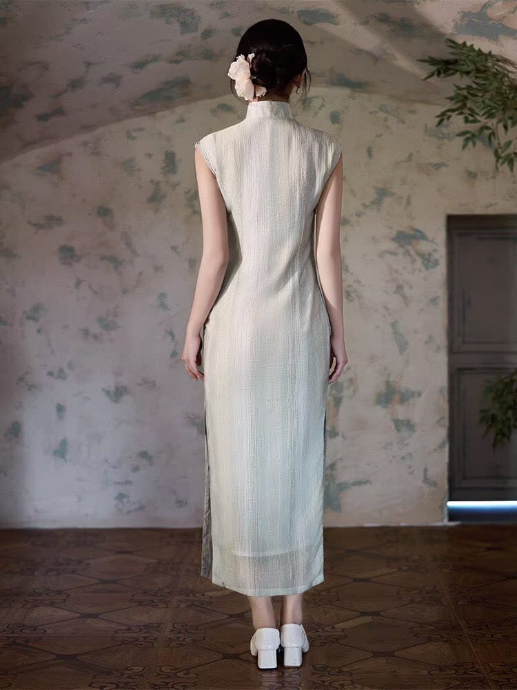 Beth and Brian Qipao-XLY Zoe Sleeveless Textured Tencel Long‑Maxi Qipao Dress