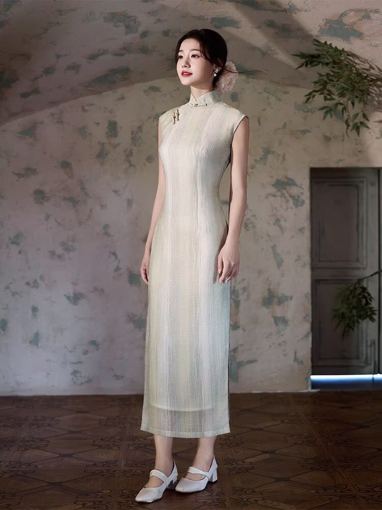 Beth and Brian Qipao-XLY Zoe Sleeveless Textured Tencel Long‑Maxi Qipao Dress