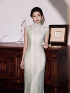 Beth and Brian Qipao-XLY Zoe Sleeveless Textured Tencel Long‑Maxi Qipao Dress