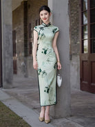 Beth and Brian Qipao-XLY Ink‑Green Floral Print, High end 19 Mome Mulberry Silk Cheongsam