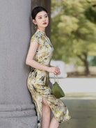 Beth and Brian Qipao-XLY Anna Ink‑Wash Landscape Pattern, High End 19 Mome Mulberry Silk Midi Cheongsam