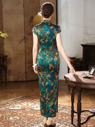 Beth and Brian Qipao-XLY Freya Teal Plum‑Blossom, 19 Mome Mulberry Silk High End Long Cheongsam