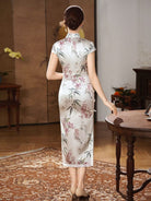 Beth and Brian Qipao-XLY Hazel Bamboo Floral Print, 19 Mome Mulberry Silk, High end Midi‑Length Cheongsam
