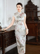 Beth and Brian Qipao-XLY Hazel Bamboo Floral Print, 19 Mome Mulberry Silk, High end Midi‑Length Cheongsam