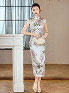 Beth and Brian Qipao-XLY Hazel Bamboo Floral Print, 19 Mome Mulberry Silk, High end Midi‑Length Cheongsam