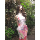 Beth and Brian qipao-DAF Mia Watercolor Floral Long Cheongsam