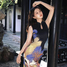 Beth and Brian qipao-DAF Mia Watercolor Floral Long Cheongsam