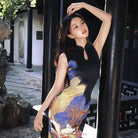 Beth and Brian qipao-DAF Mia Watercolor Floral Long Cheongsam