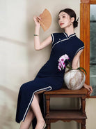 Beth and Brian Qipao-XL Lydia Solid Jacquard Silk Midi Cheongsam