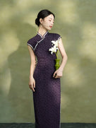 Beth and Brian Qipao-XL Lydia Solid Jacquard Silk Midi Cheongsam