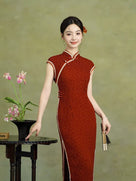 Beth and Brian Qipao-XL Lydia Solid Jacquard Silk Midi Cheongsam