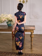 Beth and Brian Qipao-XLY Clara Vintage Floral 19 Momme Mulberry Silk Long Cheongsam
