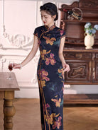 Beth and Brian Qipao-XLY Clara Vintage Floral 19 Momme Mulberry Silk Long Cheongsam